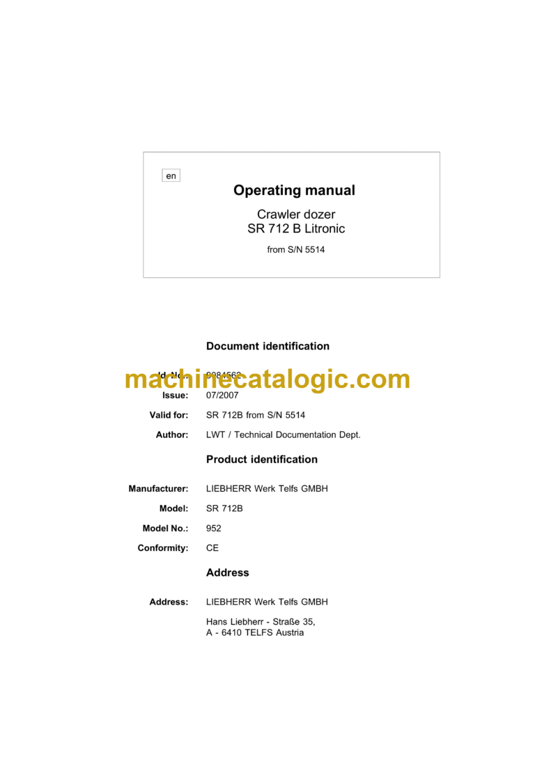 Liebherr SR 712B Litronic Crawler Dozer Operating Manual (From SN 5514)