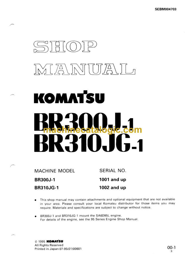 Komatsu BR300J-1, BR310JG-1 Mobile Crusher Shop Manual (SEBM004703)