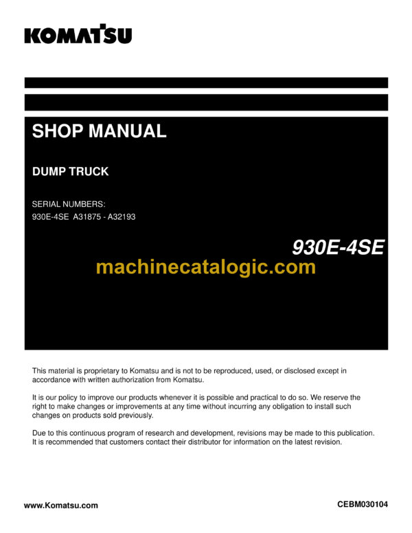 Komatsu 930E-4SE Dump Truck Shop Manual (CEBM030104)