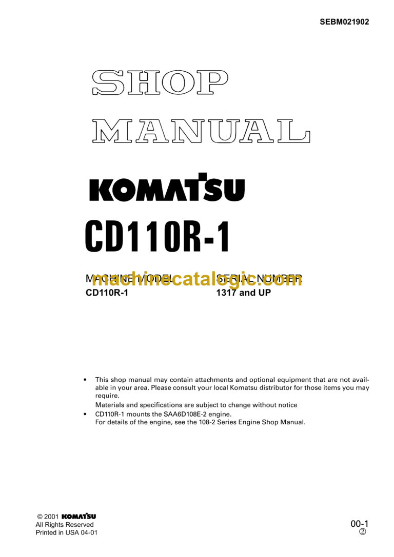 Komatsu CD110R-1 Crawler Carrier Shop Manual (SEBM021902)