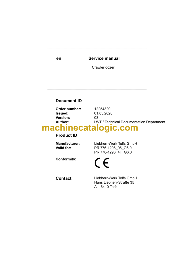 Liebherr PR 776 Crawler Dozer Service Manual [1296_4F_05_16877_05-2020]