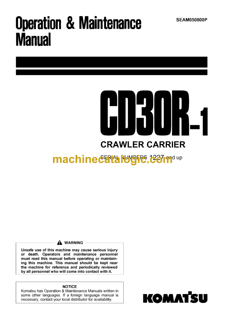 Komatsu CD30R-1 Crawler Carrier Operation and Maintenance Manual (SEAM050800P)