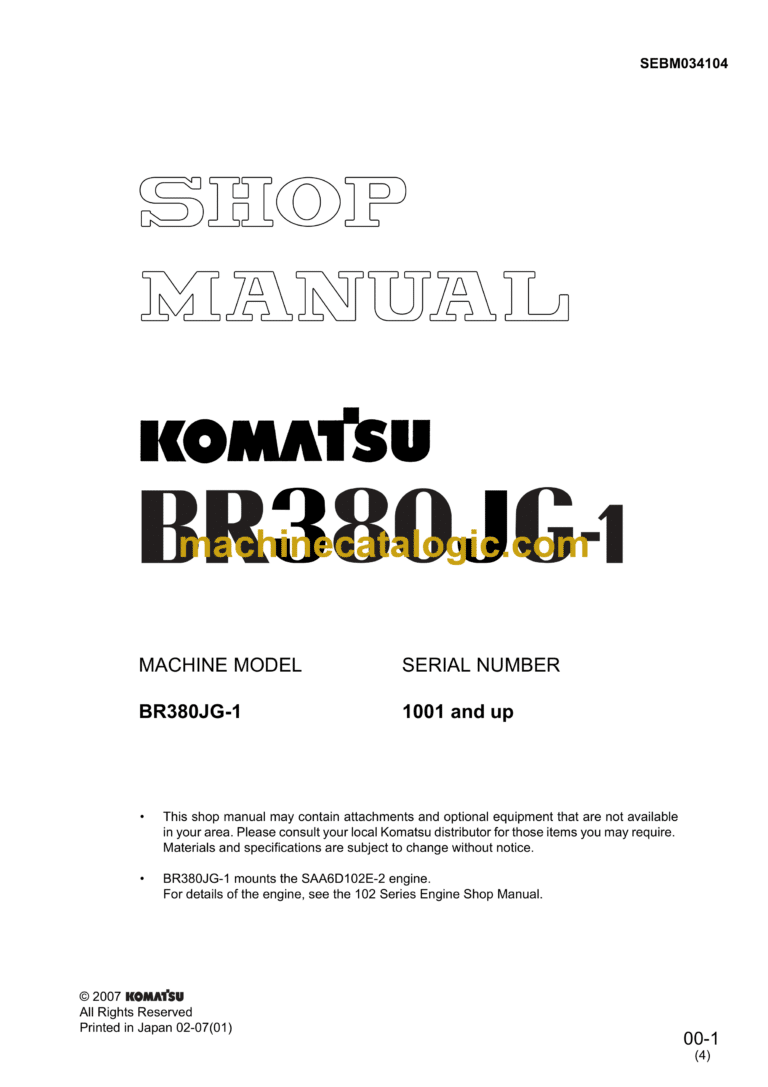 Komatsu BR380JG-1 Mobile Crusher Shop Manual (SEBM034104)