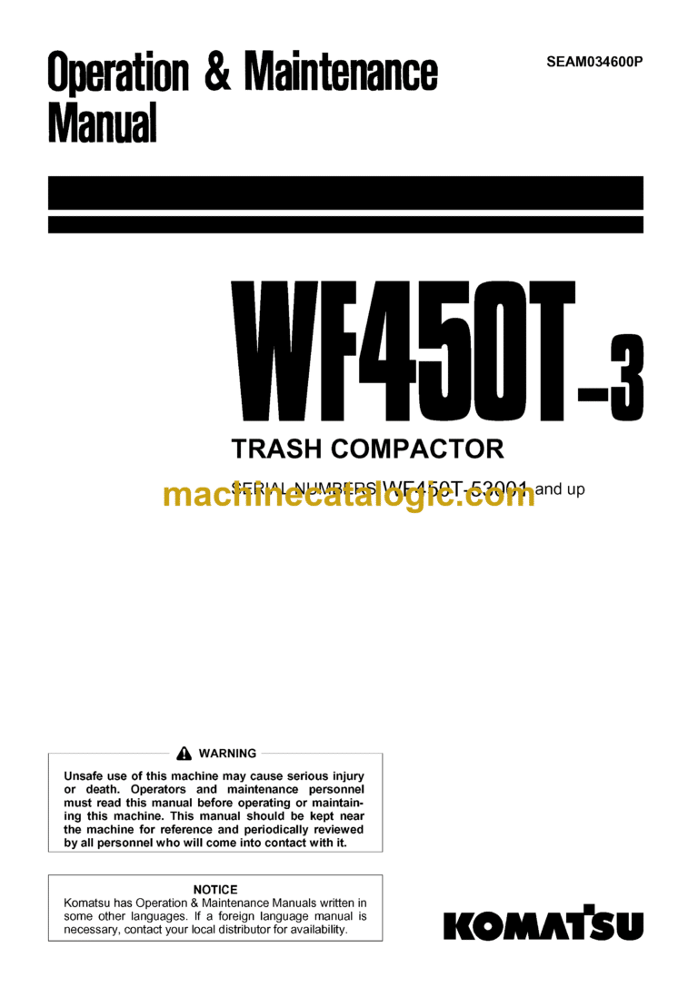 Komatsu WF450T-3 Trash Compactor Operation and Maintenance Manual (SEAM034600P)