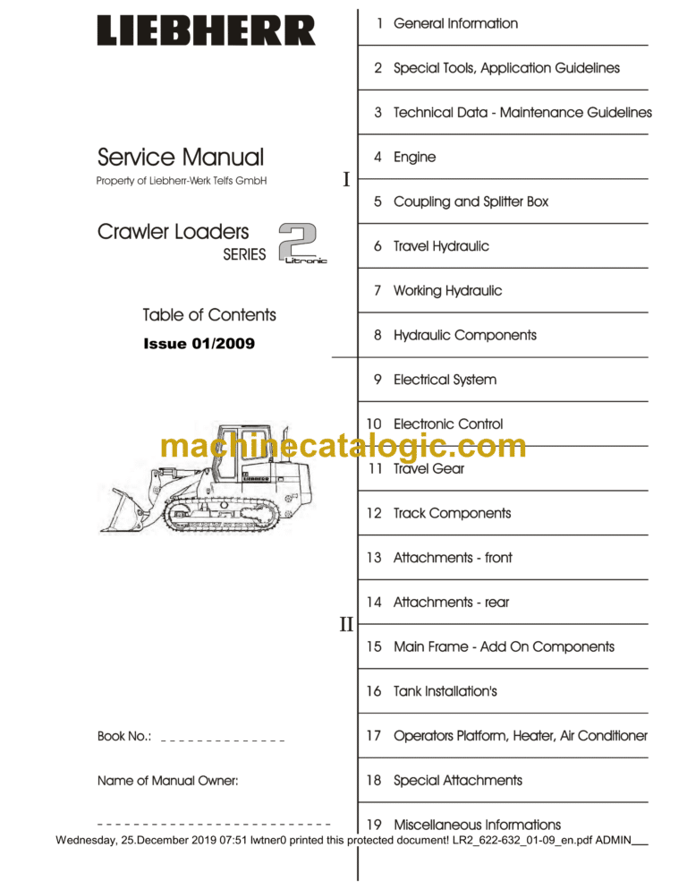 Liebherr LR2 Litronic Crawler Loader Service Manual [LR2_622-632_01-09]