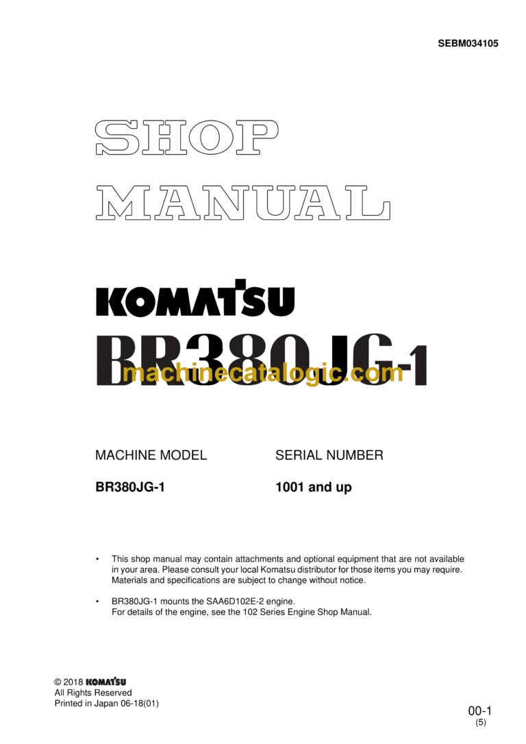 Komatsu BR380JG-1 Mobile Crusher Shop Manual (SEBM034105)