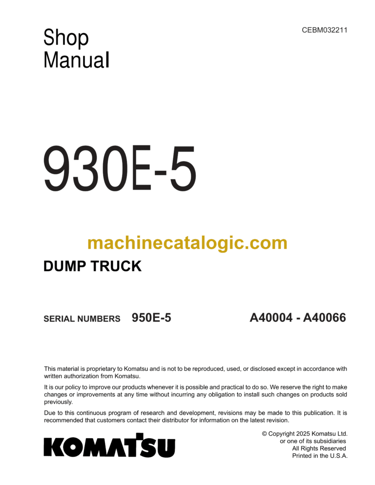 Komatsu 930E-5 Dump Truck Shop Manual (CEBM032211)