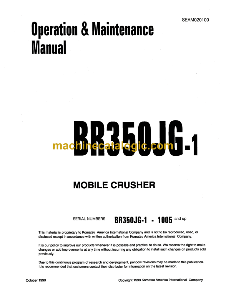 Komatsu BR5350JG-1E0 Mobile Crusher Operation and Maintenance Manual (SEAM020100)