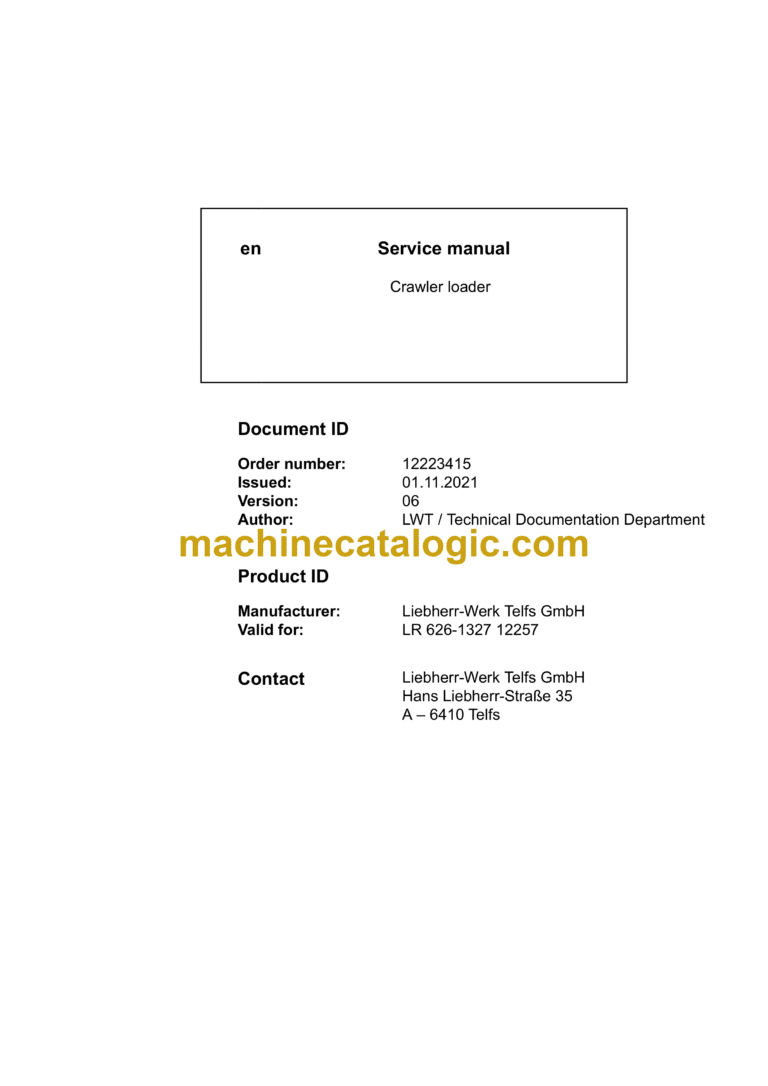 Liebherr LR 626 Crawler Loader Service Manual [G6.0-D_IV_1327_12257_2021-11-01]