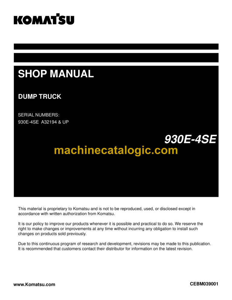 Komatsu 930E-4SE Dump Truck Shop Manual (CEBM039001)