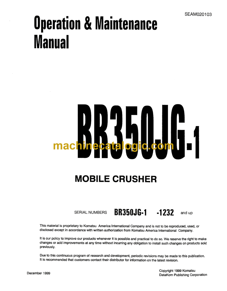 Komatsu BR350JG-1 Mobile Crusher Operation and Maintenance Manual (SEAM020103)