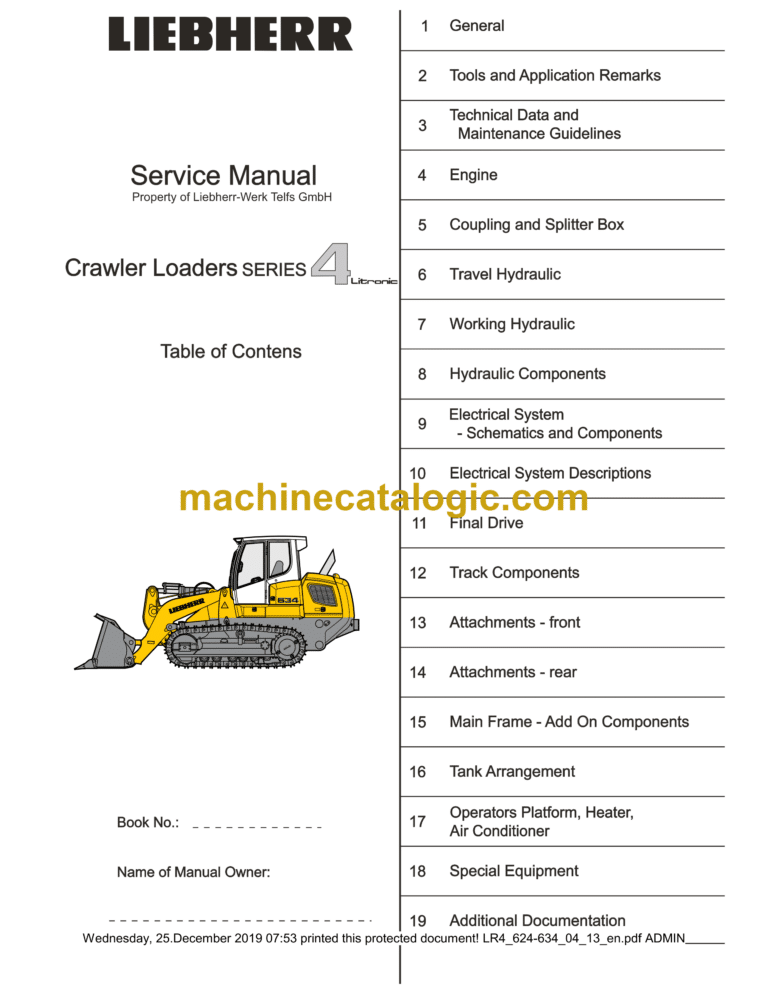 Liebherr LR4 Litronic Crawler Loader Service Manual [LR4_624-634_04_13]