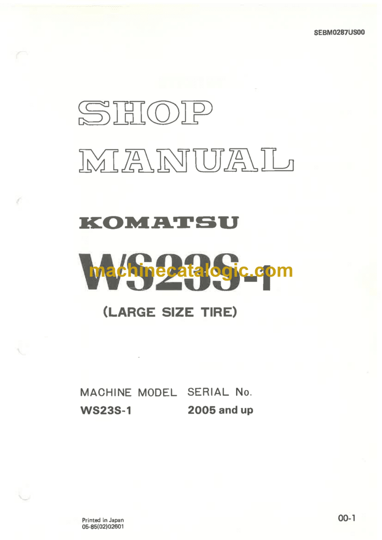 Komatsu WS23S-1 Motor Scraper Shop Manual (SEBM0287US00)