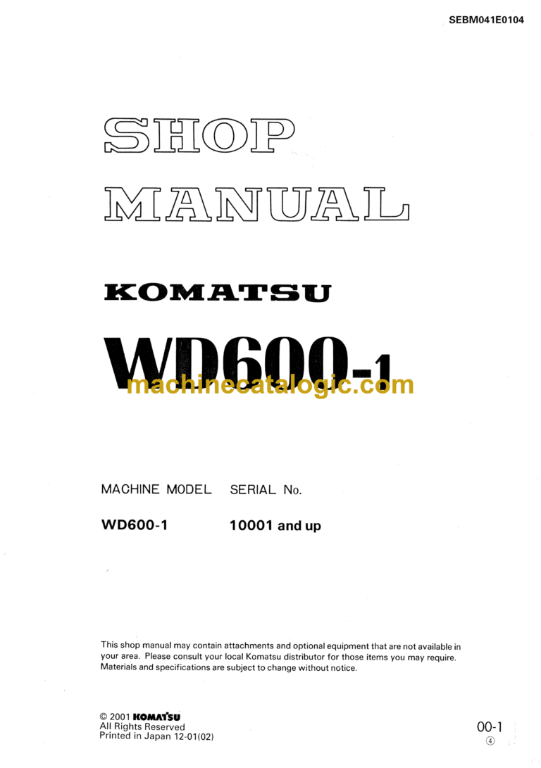 Komatsu WD600-1 Wheel Dozer Shop Manual (SEBM041E0104)