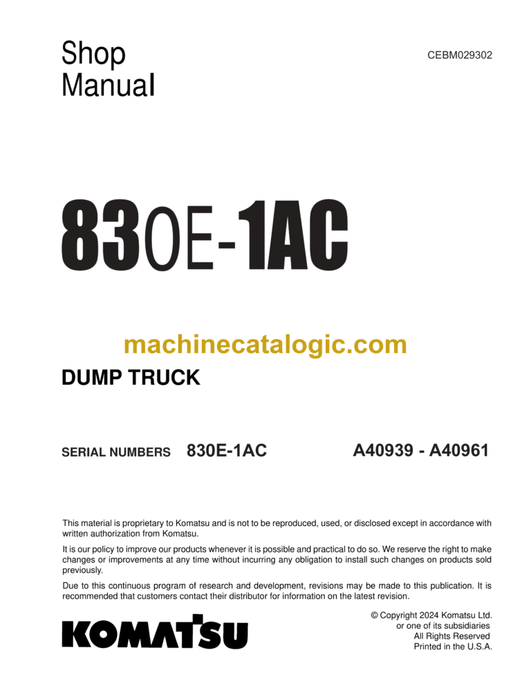 Komatsu 830E-1AC Dump Truck Shop Manual (CEBM029302)