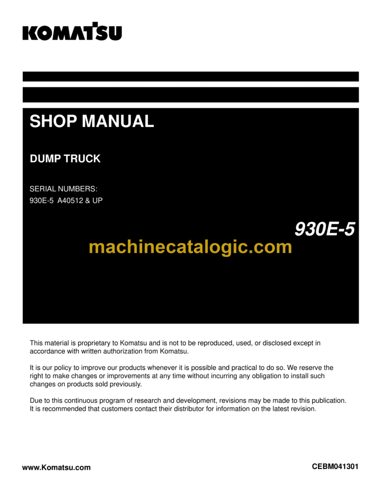 Komatsu 930E-5 Dump Truck Shop Manual (CEBM041301)