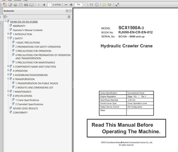 Hitachi Sumitomo HSC Crane Operator's and Maintenance Manual PDF 2025 All Models (14.1 GB) - Image 6