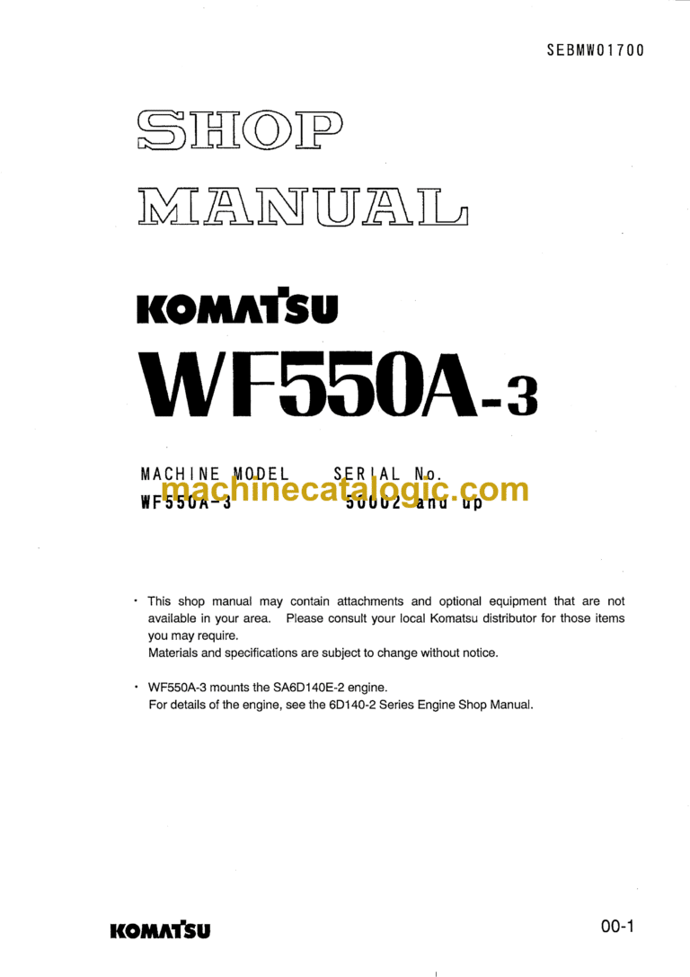 Komatsu WF550A-3 Trash Compactor Shop Manual (SEBMW01700)