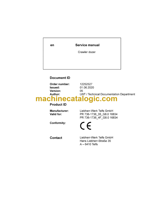 Liebherr PR 736 Crawler Dozer Service Manual [1736_4F_05_G8.0_16834_06-2020]