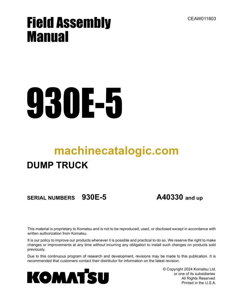 Komatsu 930E-5 Dump Truck Field Assembly Manual (CEAW011803)