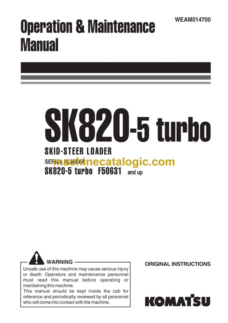 Komatsu SK820-5 Turbo Skid Steer Loader Operation and Maintenance Manual (WEAM014700)