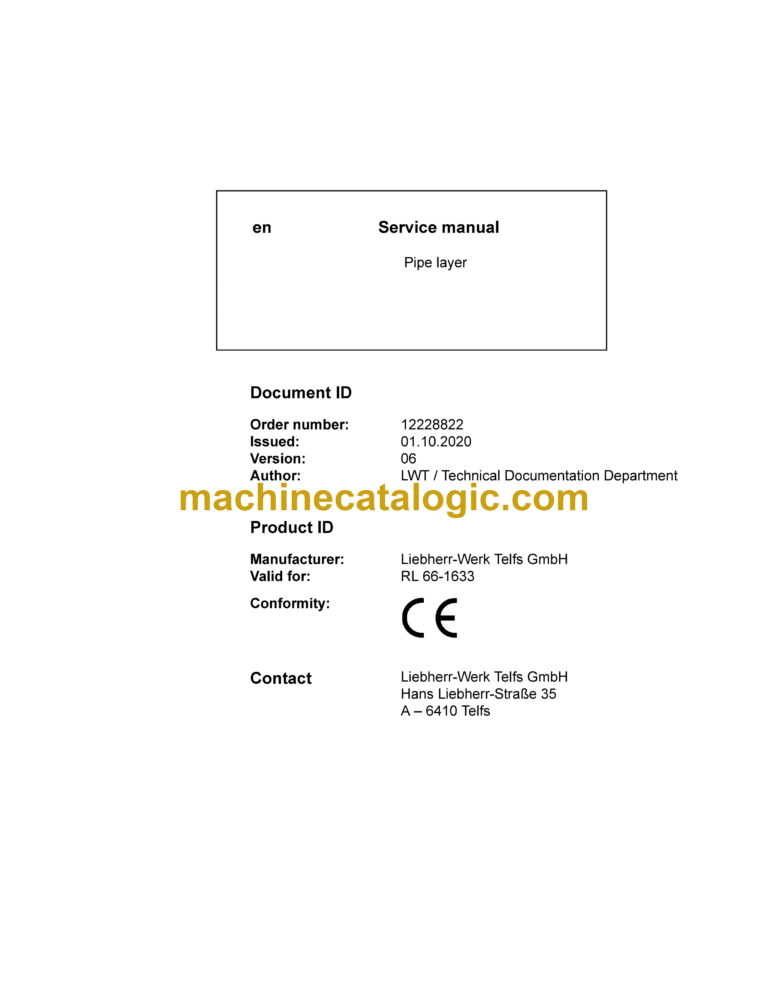 Liebherr RL 66 Pipe Layer Service Manual [1633_15104-10-2020]