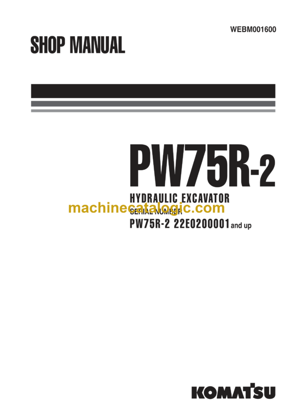 Komatsu PW75R-2 Hydraulic Excavator Shop Manual (WEBM001600)
