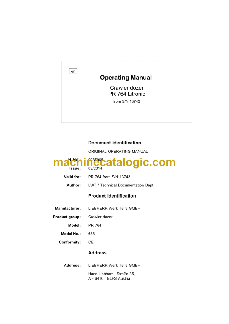 Liebherr PR 764 Litronic Crawler Loader Operating Manual (From SN 13743)