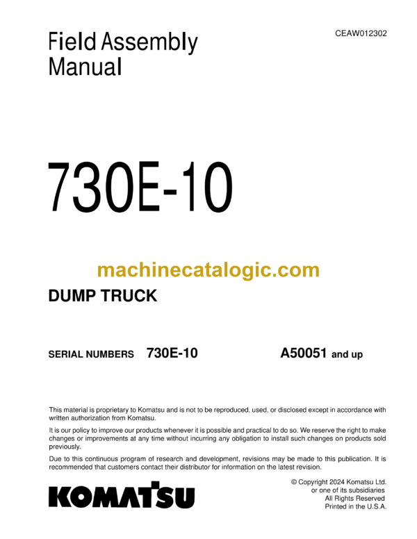 Komatsu 730E-10 Dump Truck Field Assembly Manual (CEAW012302)