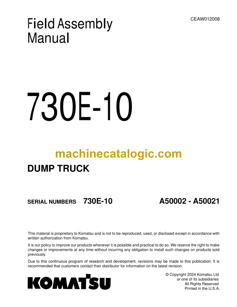 Komatsu 730E-10 Dump Truck Field Assembly Manual (CEAW012008)