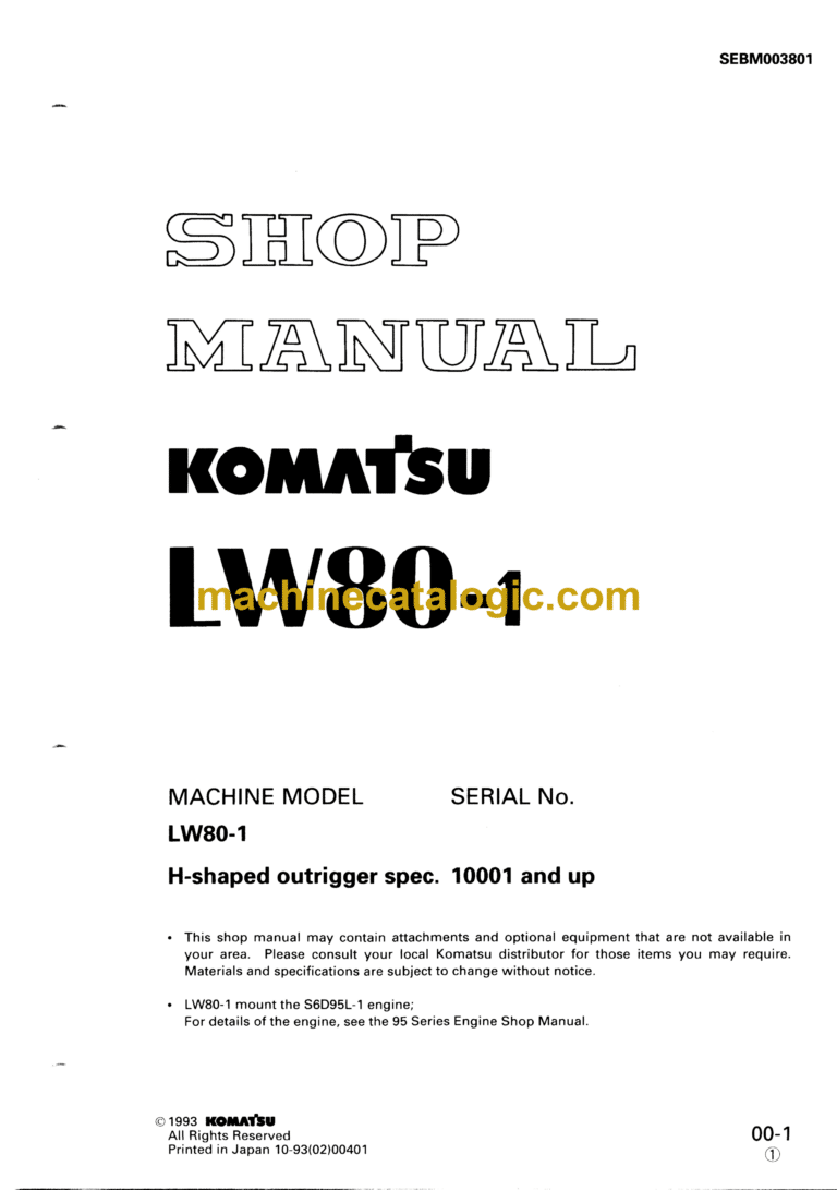 Komatsu LW80-1 Crane Shop Manual (SEBM003801)