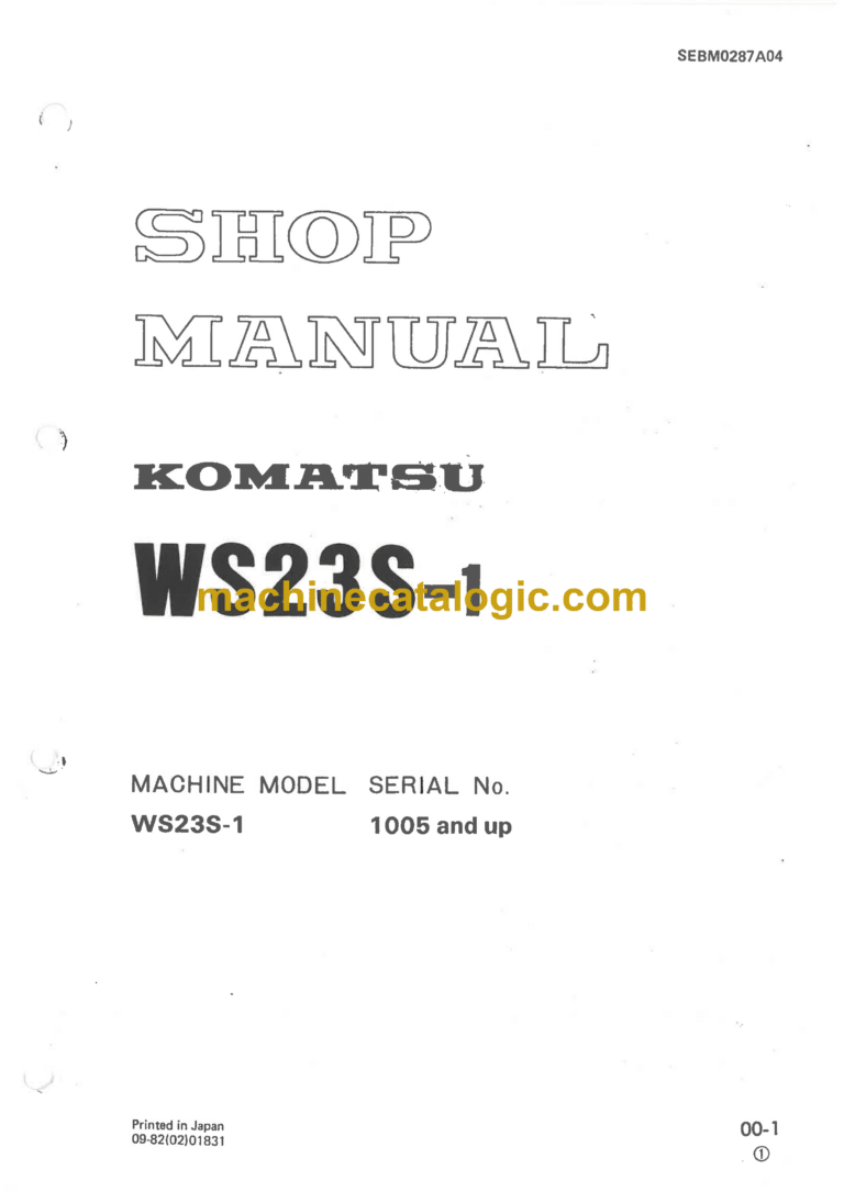 Komatsu WS23S-1 Motor Scraper Shop Manual (SEBM0287A04)