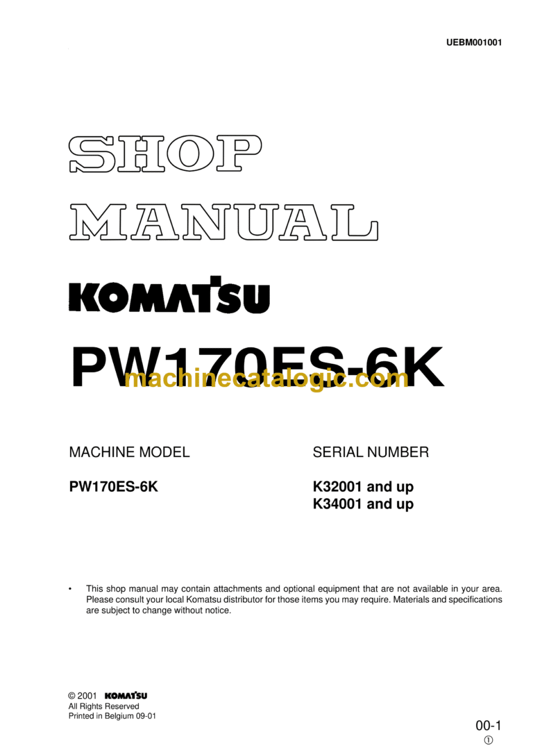 Komatsu PW170ES-6K Hydraulic Excavator Shop Manual (UEBM001001)