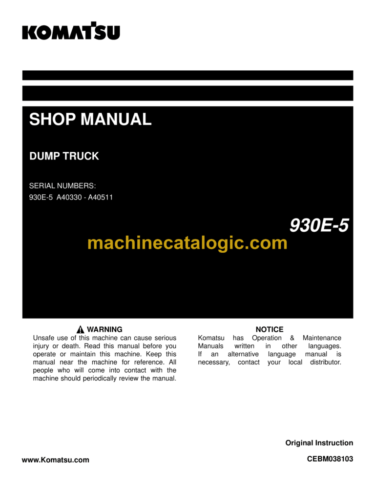 Komatsu 930E-5 Dump Truck Shop Manual (CEBM038103)