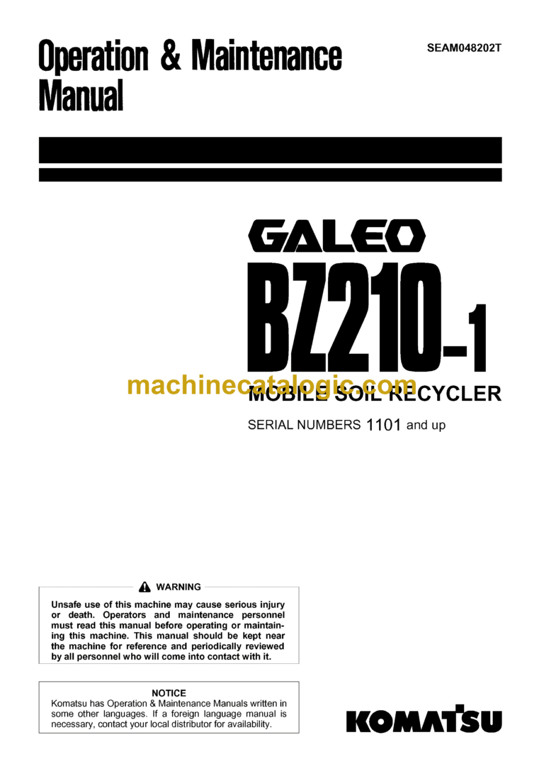 Komatsu BZ210-1 Galeo Mobile Soil Recycler Operation and Maintenance Manual (SEAM048202T)