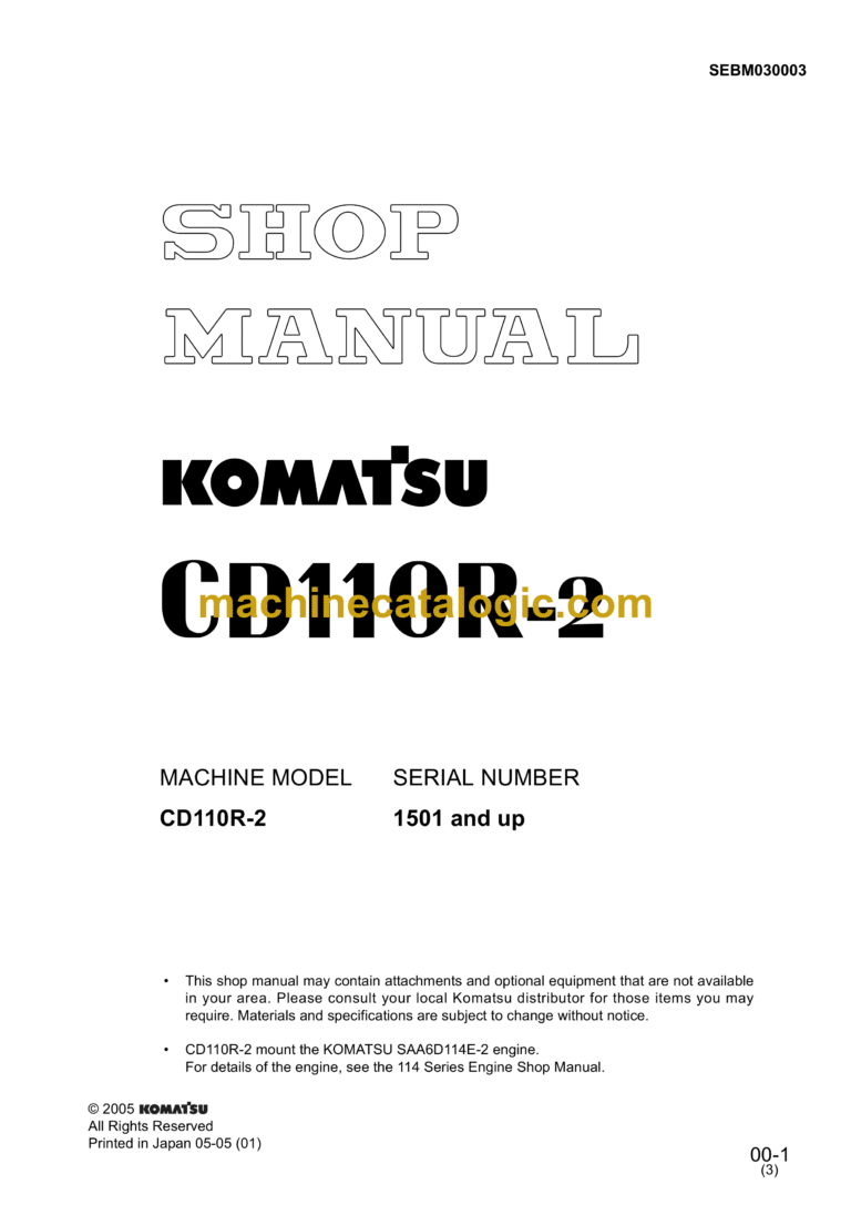 Komatsu CD110R-2 Crawler Carrier Shop Manual (SEBM030003)