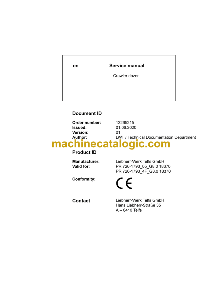 Liebherr PR 726 Crawler Dozer Service Manual [1793_4F_05 G8.0_18370_06-2020]