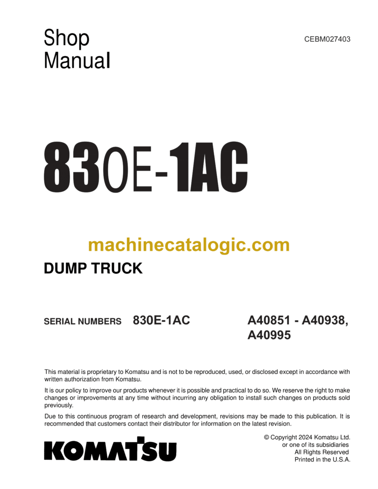 Komatsu 830E-1AC Dump Truck Shop Manual (CEBM027403)