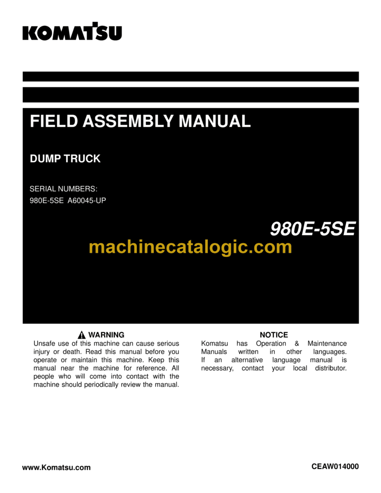 Komatsu 980E-5SE Dump Truck Field Assembly Manual (CEAW014000)