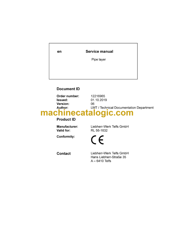 Liebherr RL 56 Pipe Layer Service Manual [1632_14909_10-2019]
