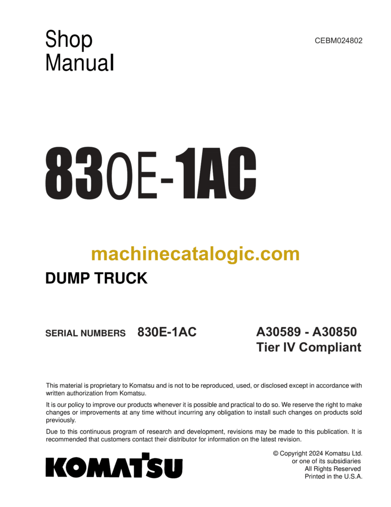 Komatsu 830E-1AC Dump Truck Shop Manual (CEBM024802)