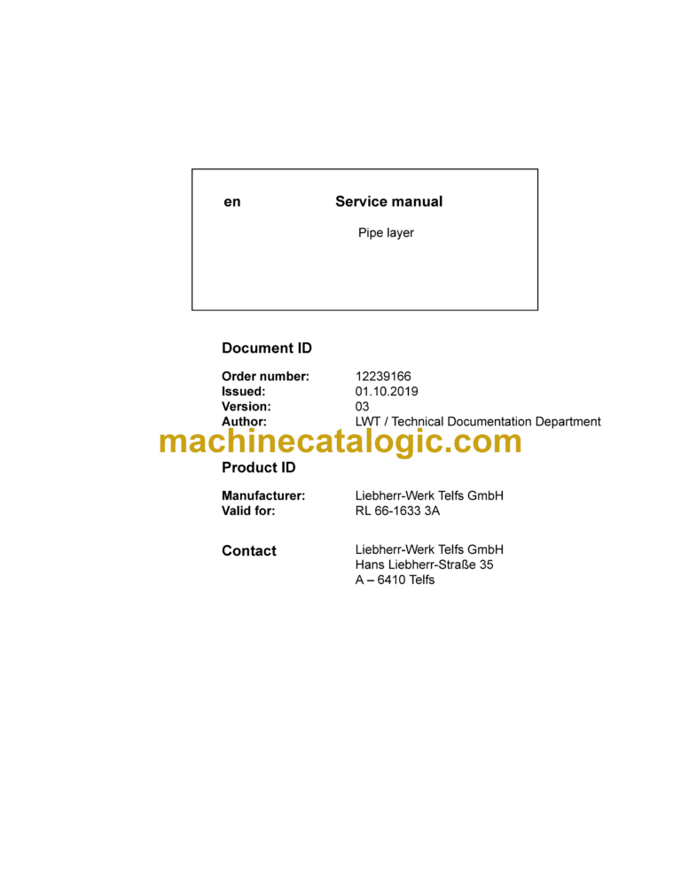 Liebherr RL 66 Pipe Layer Service Manual [1633_3A_16056_10-2019]