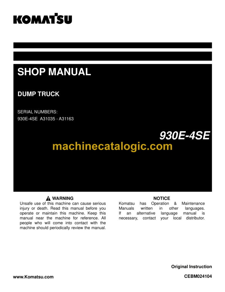 Komatsu 930E-4SE Dump Truck Shop Manual (CEBM024104)