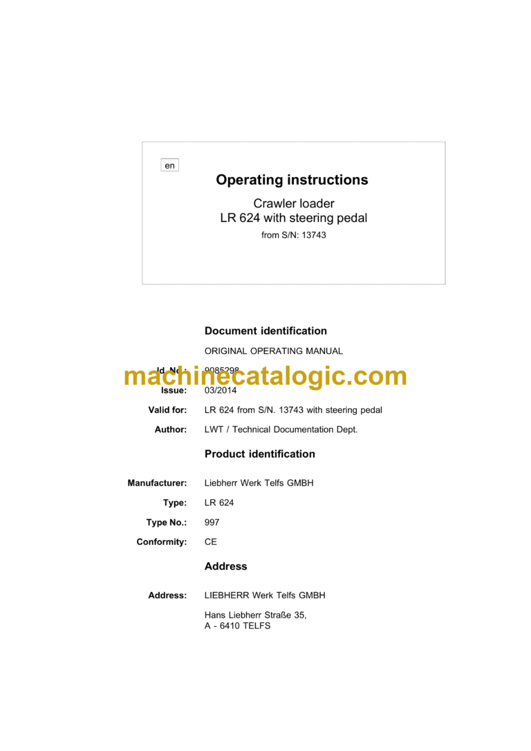 Liebherr LR 624 Crawler Loader Operating Manual (From SN 13743)