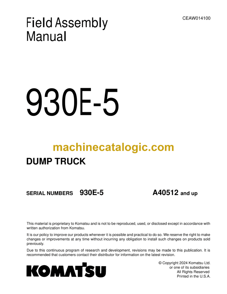 Komatsu 930E-5 Dump Truck Field Assembly Manual (CEAW014100)