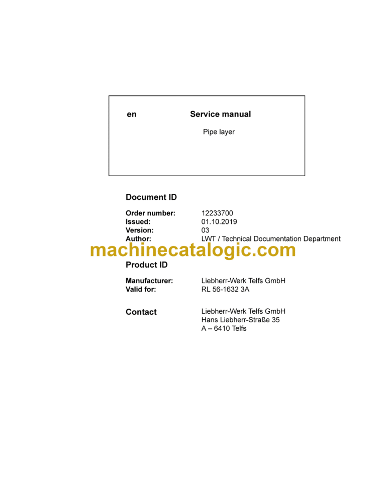 Liebherr RL 56 Pipe Layer Service Manual [1632_3A_15619_10-2019]