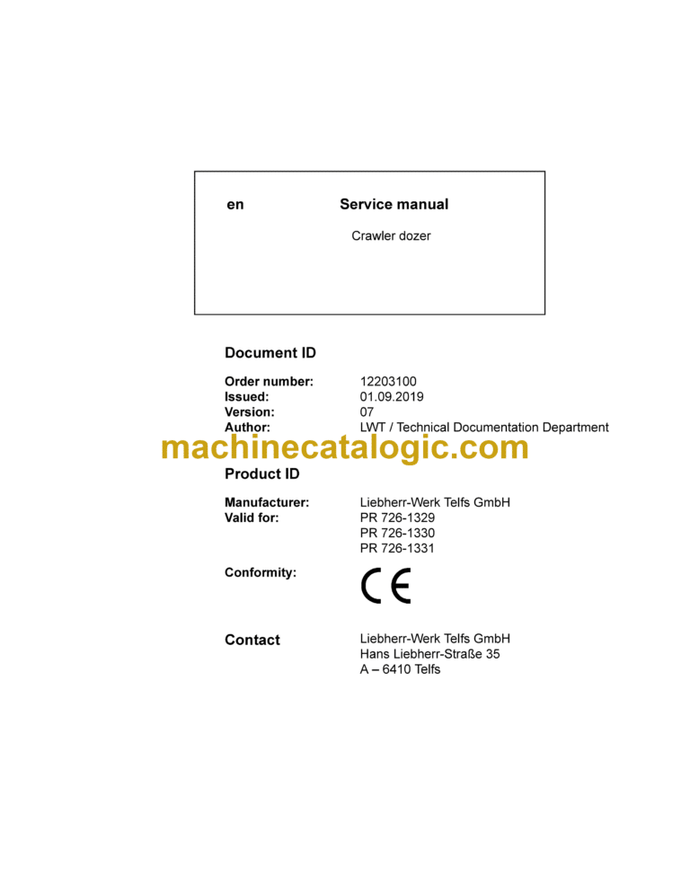 Liebherr PR 726 Crawler Dozer Service Manual [1329_1330_1331_12756_09-2019]