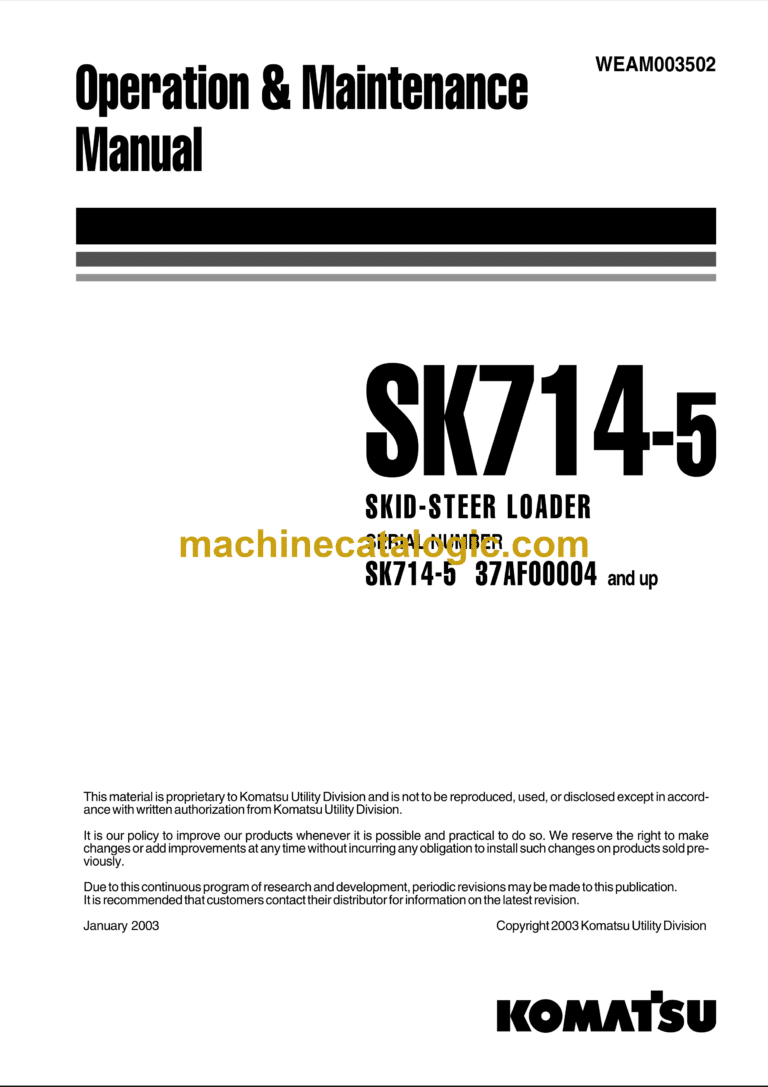 Komatsu SK714-5 Turbo Skid Steer Loader Operation and Maintenance Manual (WEAM003502)