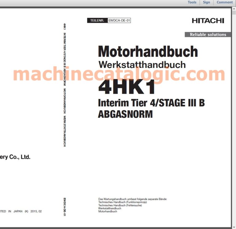 Hitachi 4HK1 Interim Tier 4 - Stage III B – Motorhandbuch & Werkstatthandbuch (Deutsch, PDF)