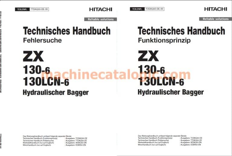 Hitachi ZX130-6, ZX130LCN-6 Hydraulischer Bagger – Technisches Handbuch (Funktionsprinzip & Fehlersuche)
